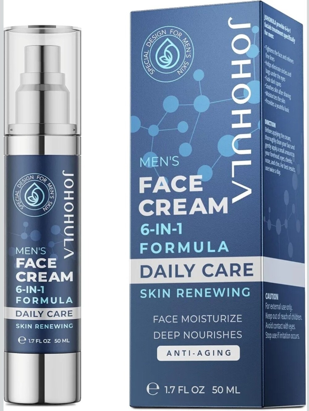 JOHOHULA Mens Face Cream 6 in 1 Formula Daily Care Anti Aging 1.7 FL OZ 50 ML ~